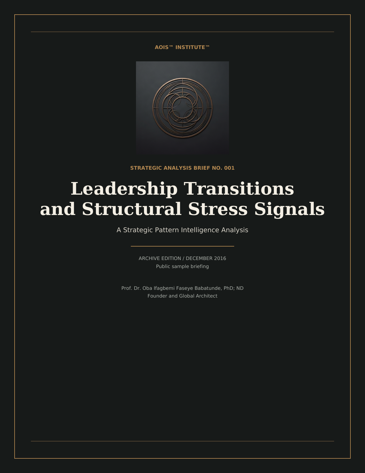 Cover of Leadership Transitions and Structural Stress Signals, AOIS Strategic Analysis Brief No. 001